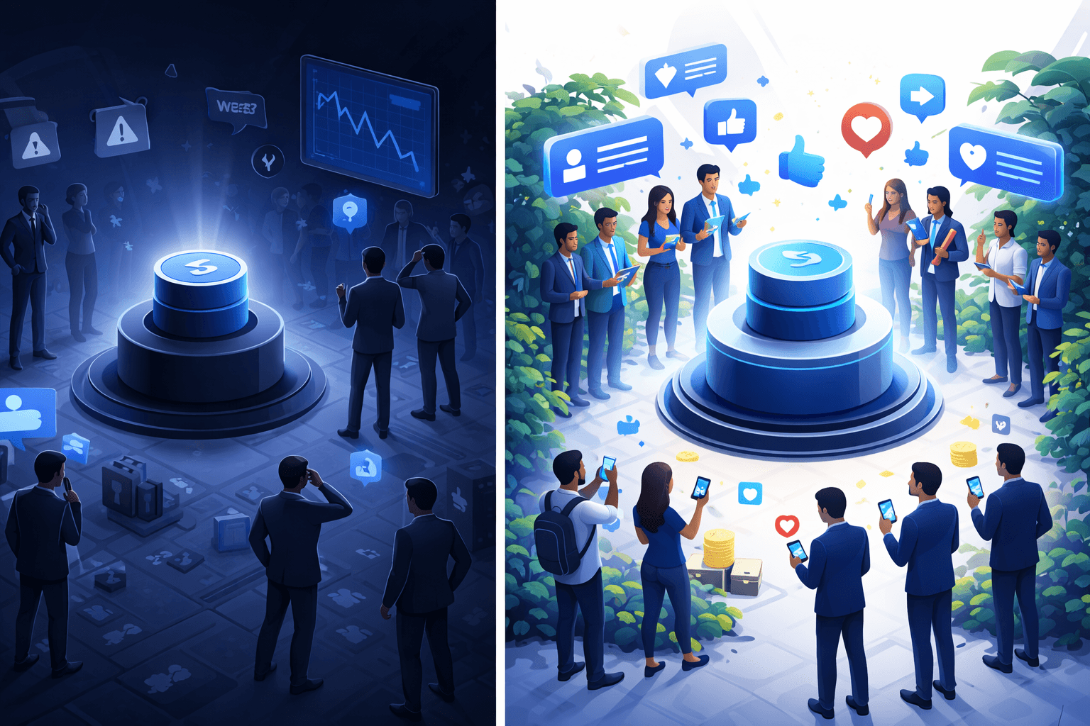 An image showing the preparation process for a token launch and pitching to investors to get the project funded.