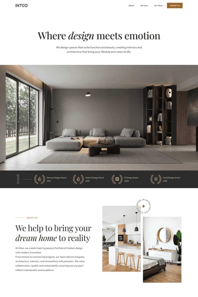 Thumbnail for Inteo, an interior design studio Framer template