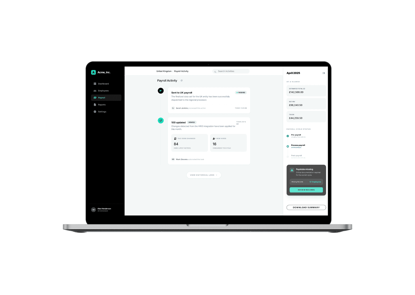 Payroll dashboard