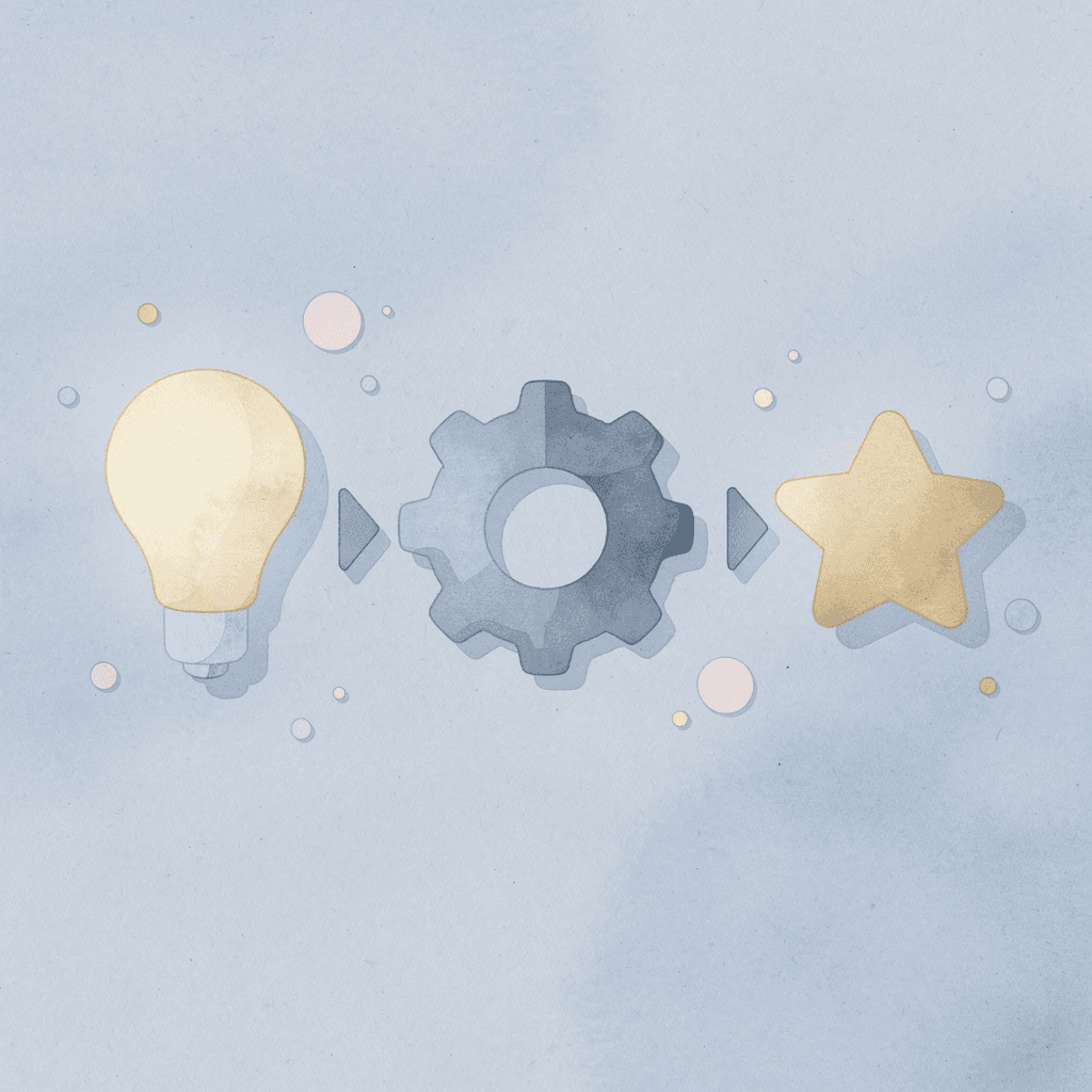 Three icons showing time, automation gear, and success checkmark