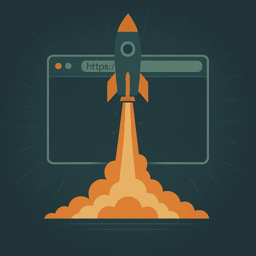 AI generated image of a rocket starting, and a browser tab in the middle.