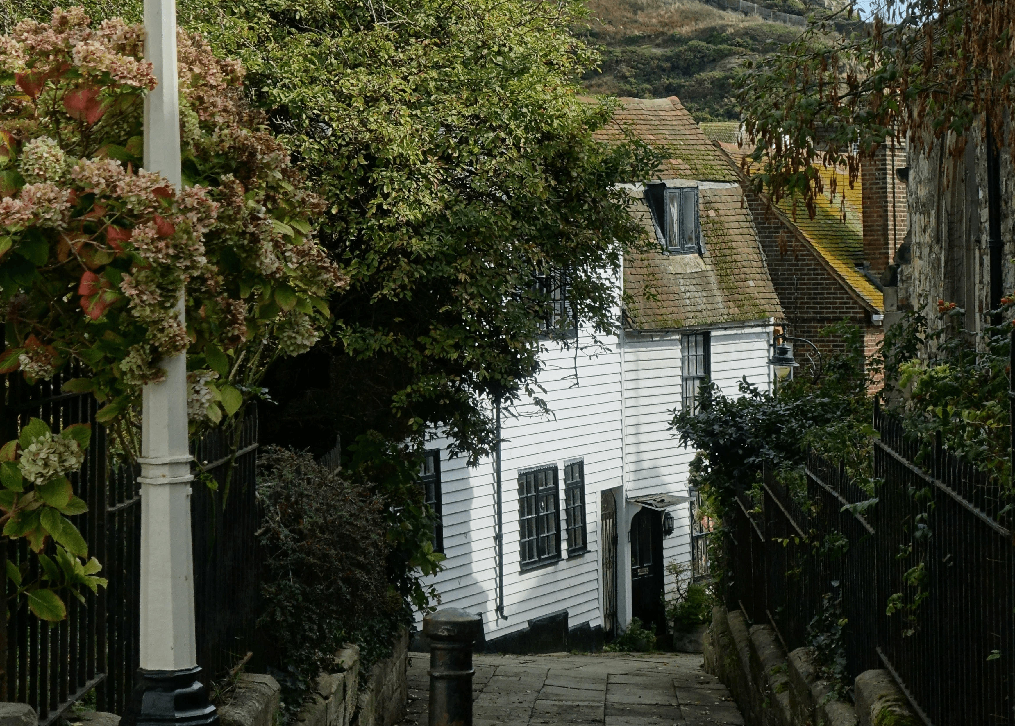 white and brown concrete house near green trees under blue sky during daytime