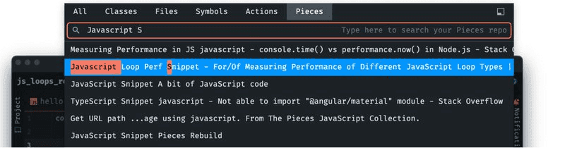 Searching your Pieces in IntelliJ.