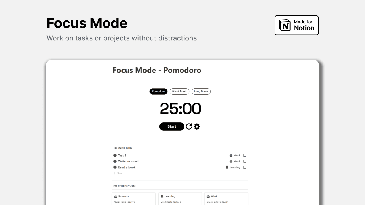 notion focus mode template pomodoro