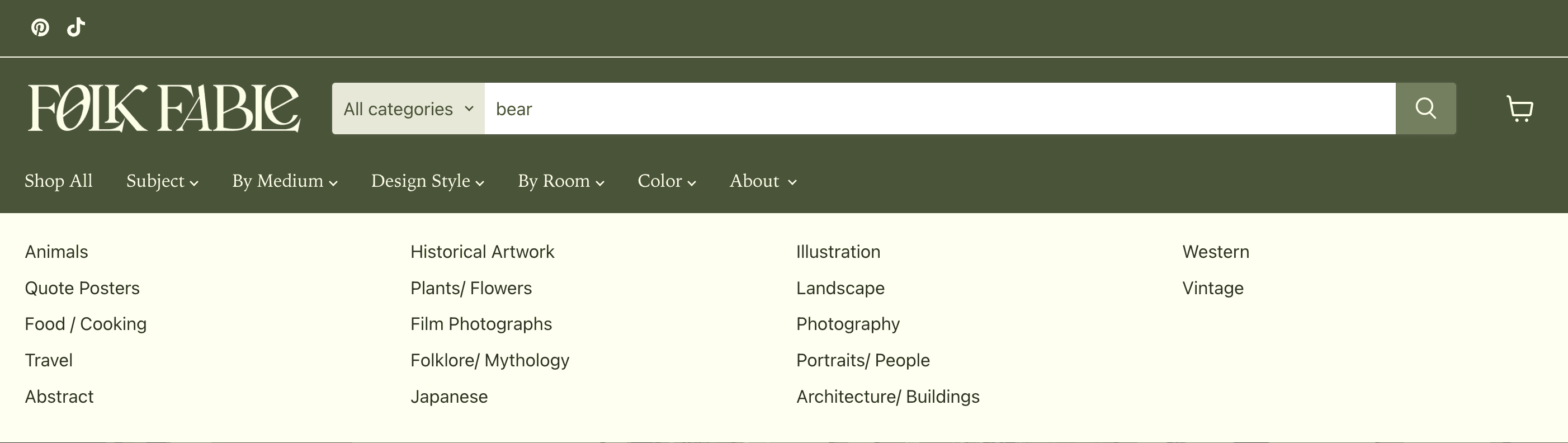 Folk Fable mega menu 2