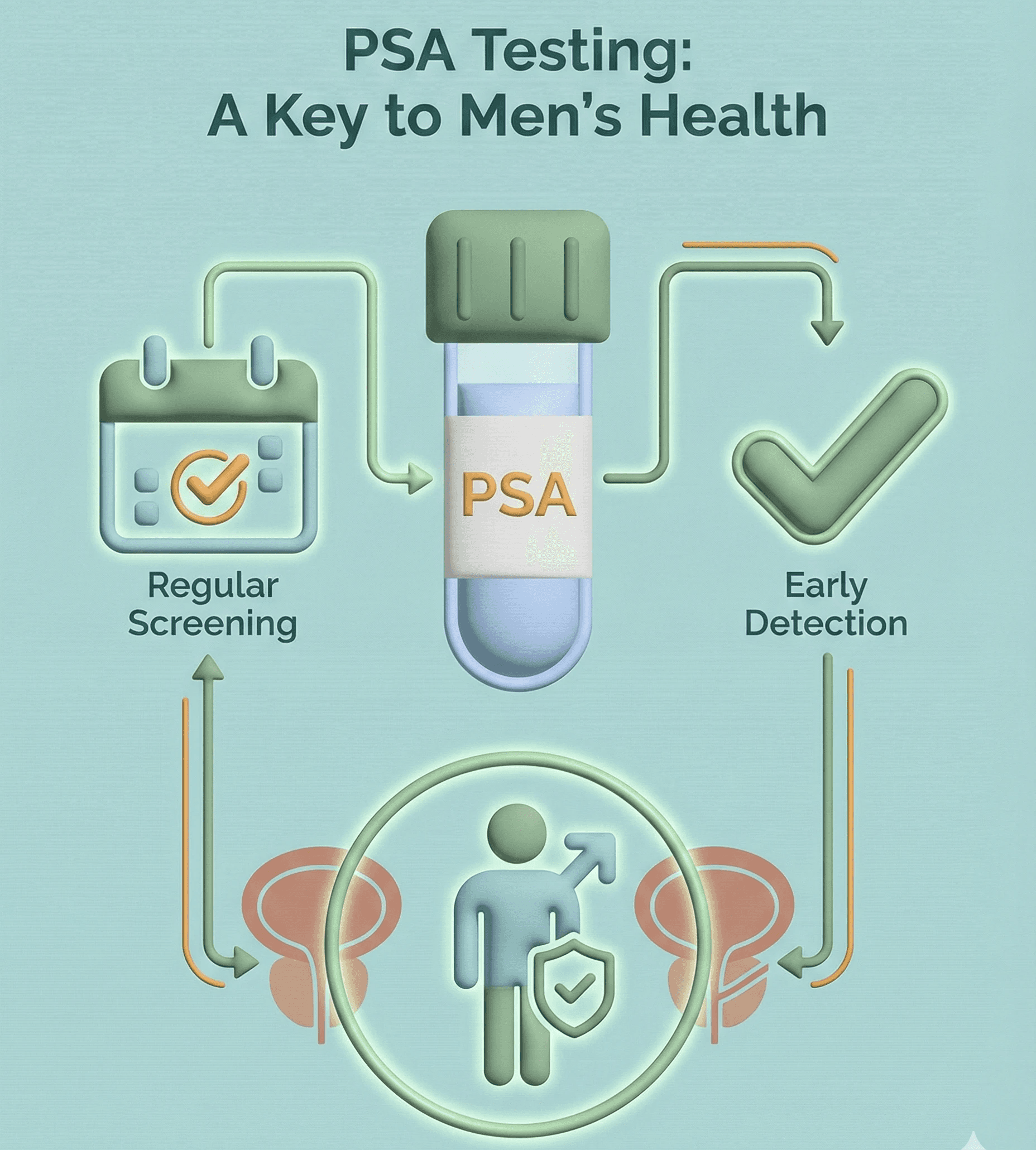 PSA testing का men's health में और proactive screening में क्या role है।