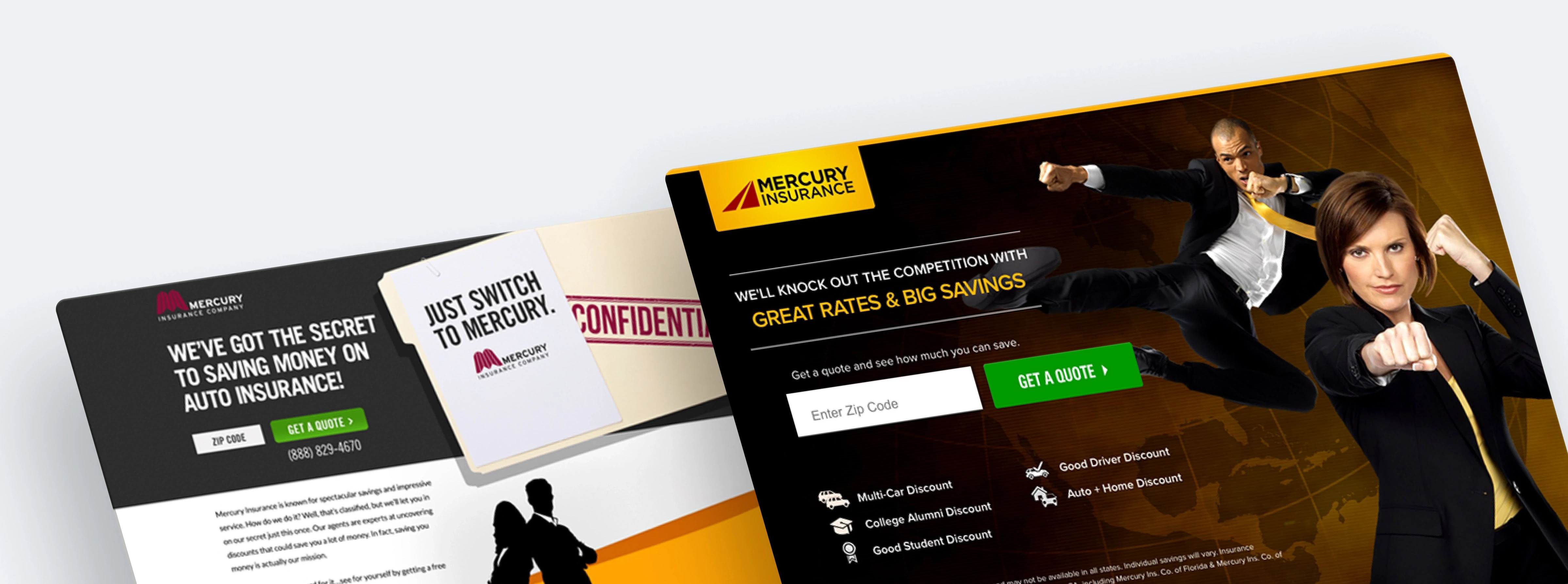 2 landing pages for Mercury Insurance Campaign