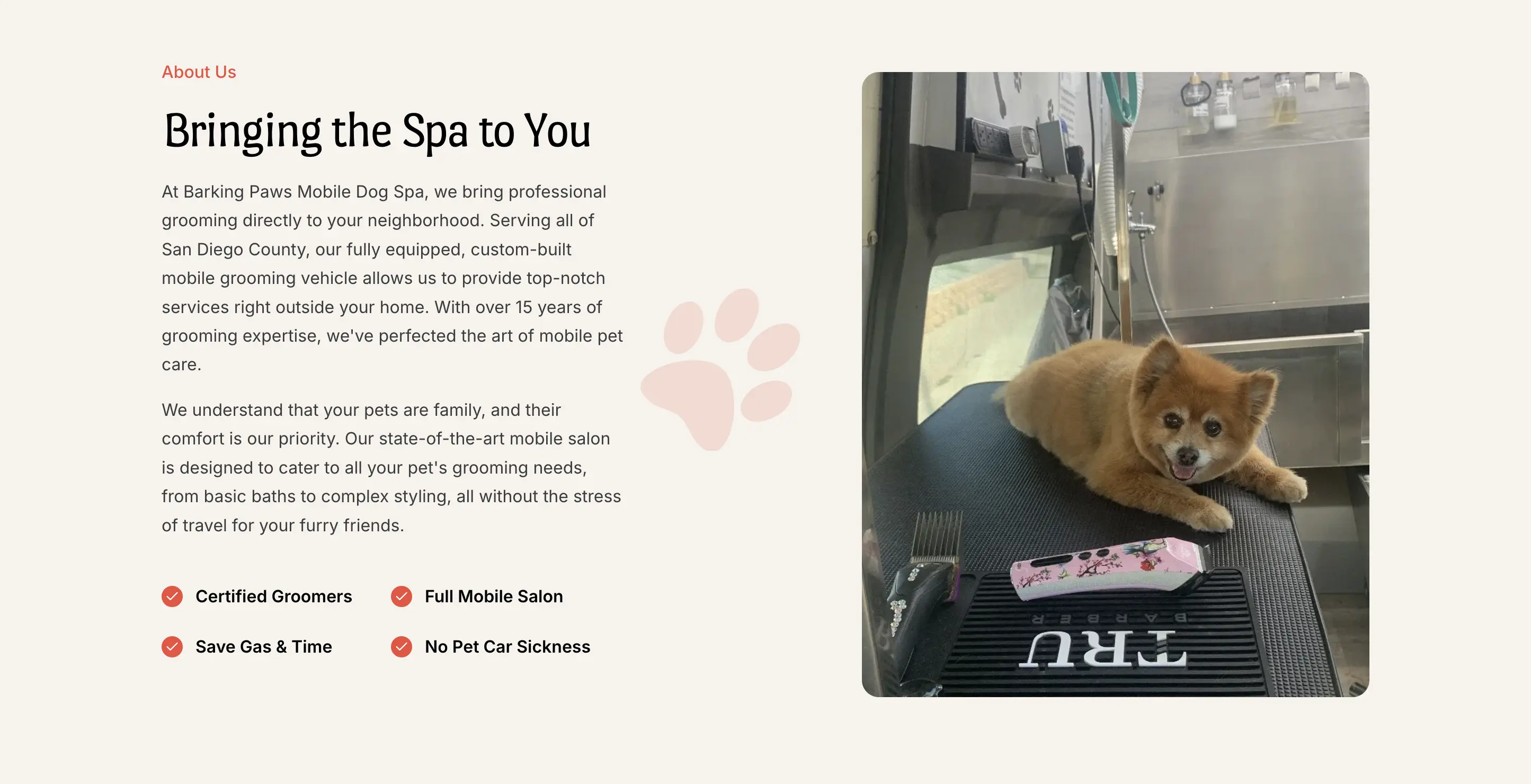 Barking Paws Mobile Pet Groomer web development