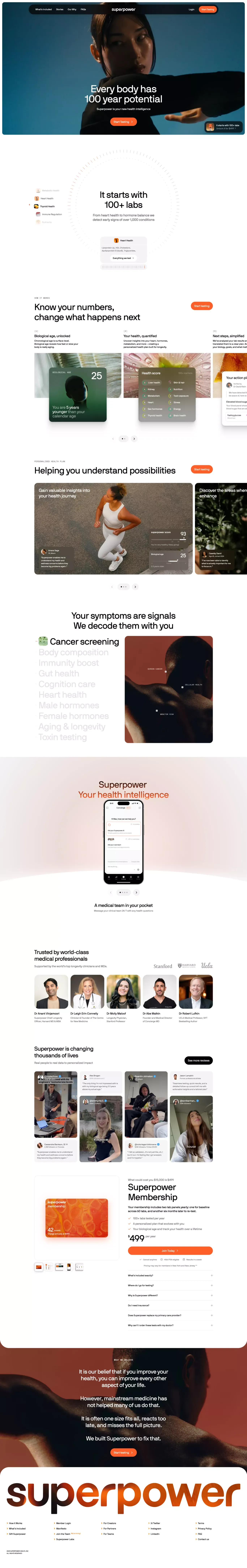 Superpower landing page screenshot showcasing Health & Fitness and Medical design