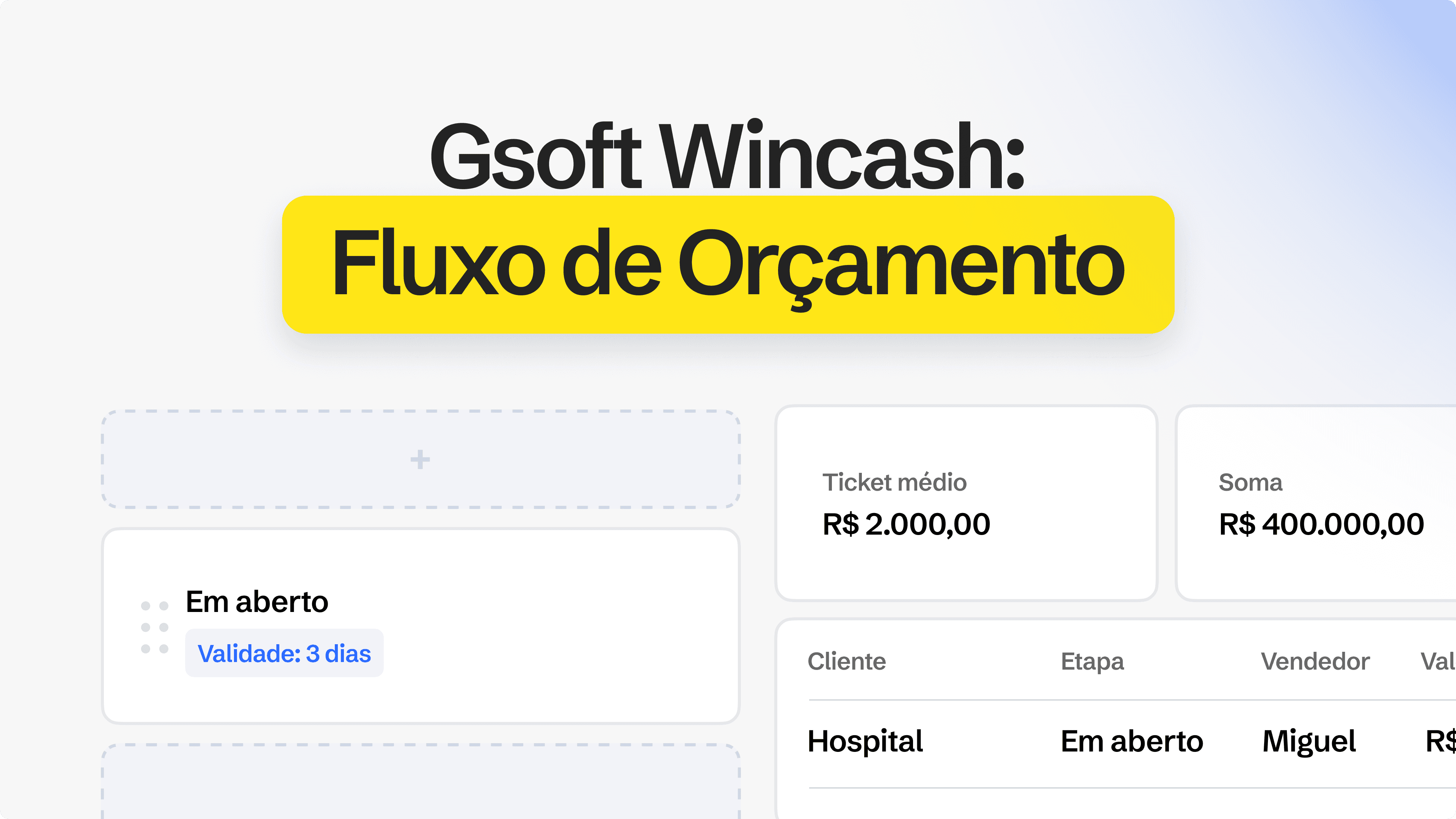 Gsoft Wincash Fluxo de Orçamento