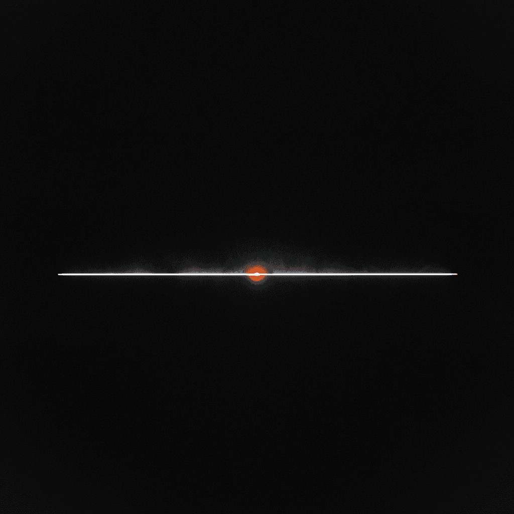 Single thin orange line bending under load against deep black architectural void
