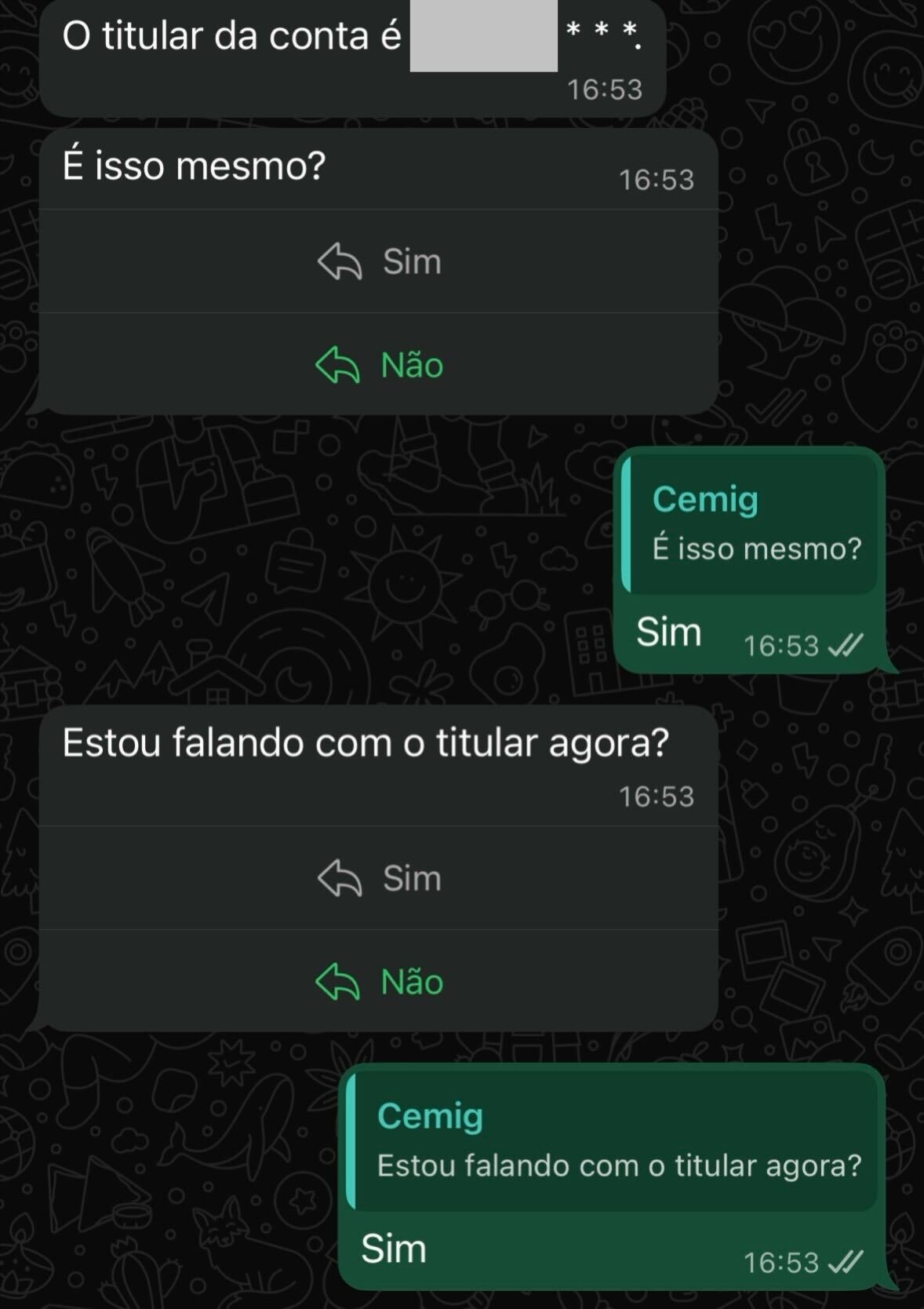 Tela de Atendimento da Cemig por Whatsapp