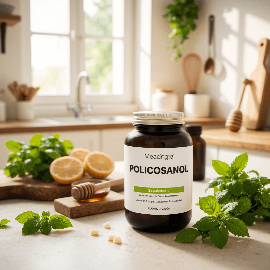product photography of jar of policosanol supplement