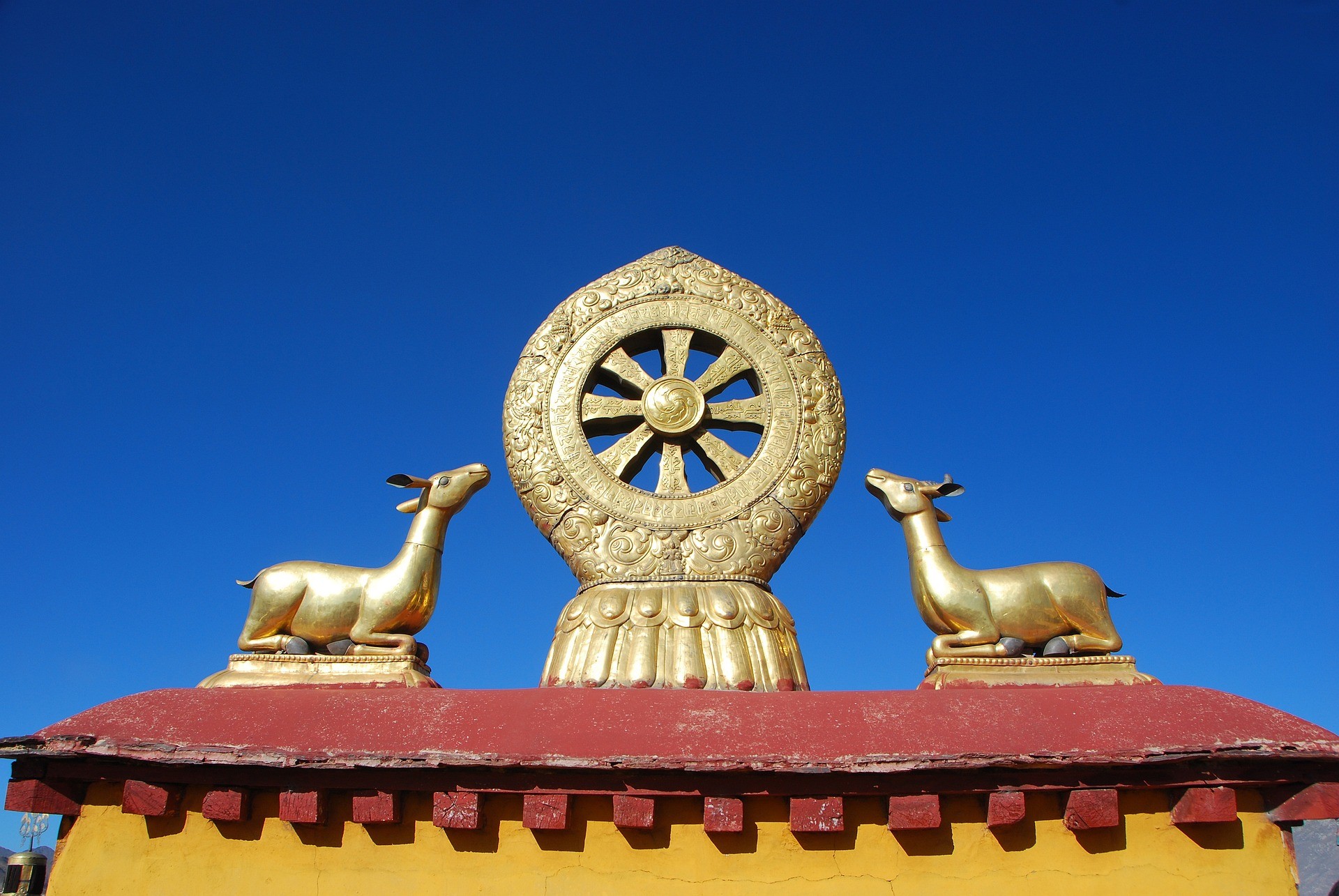 Goldenes Dharmachakra (Rad der Lehre).