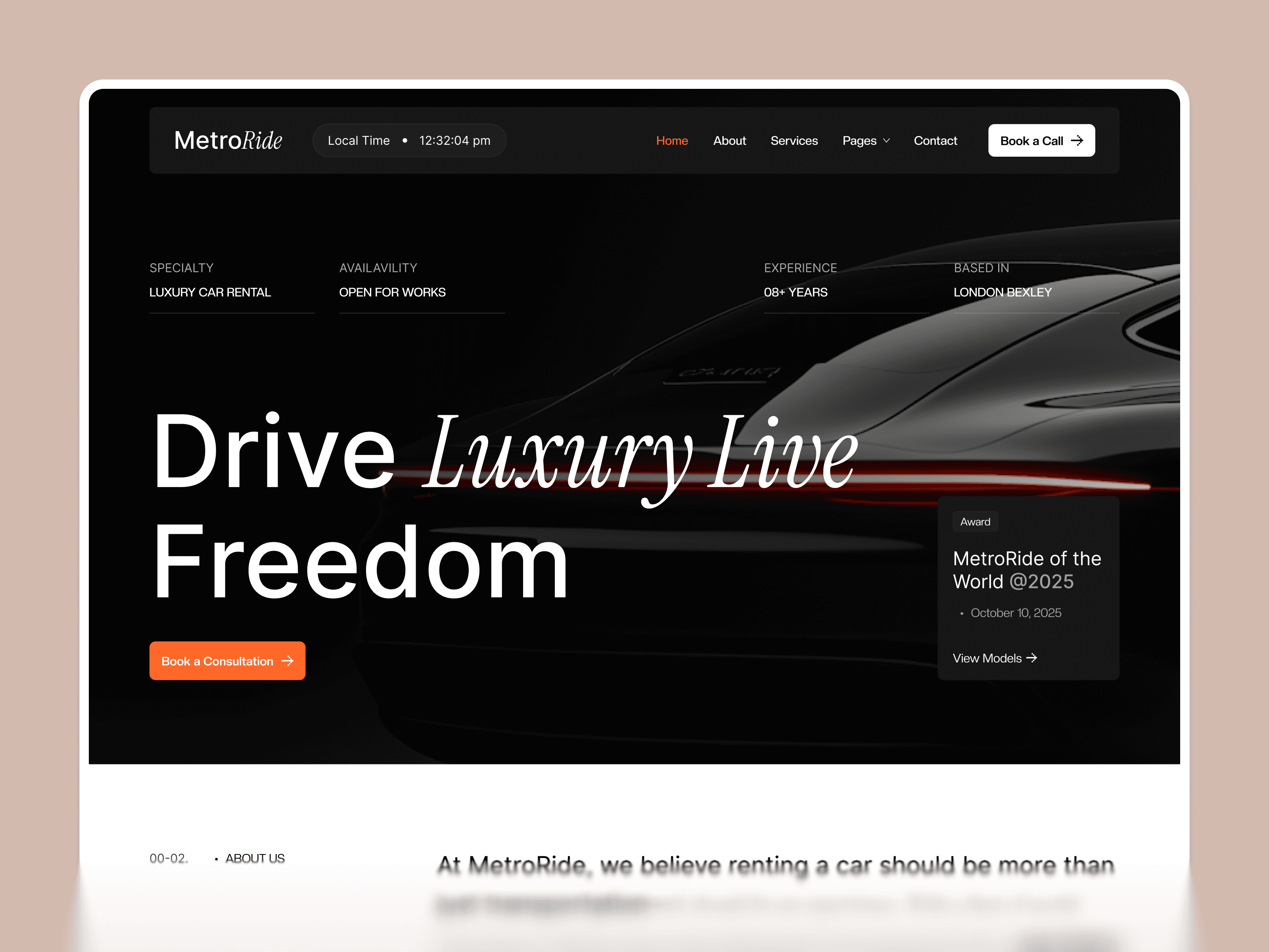 framer luxury car rental website