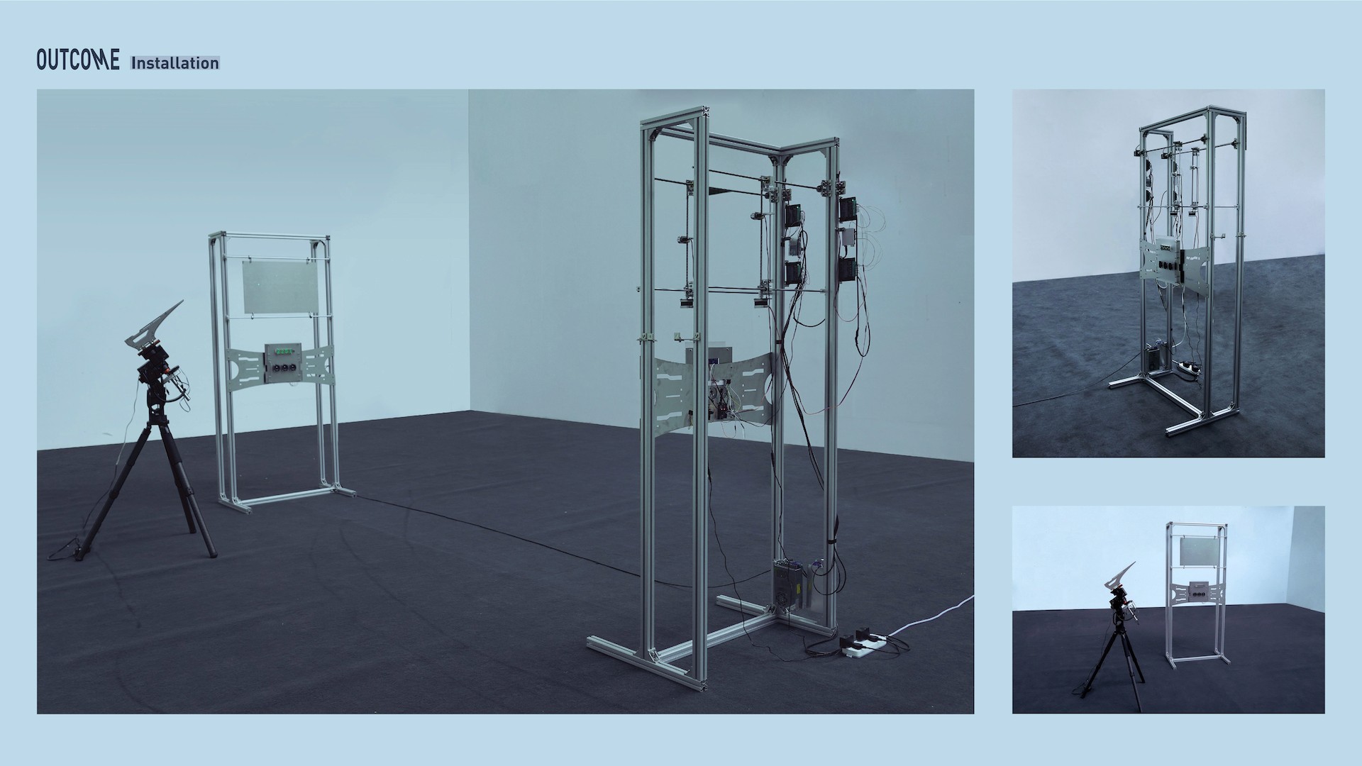 a white room with metal structures