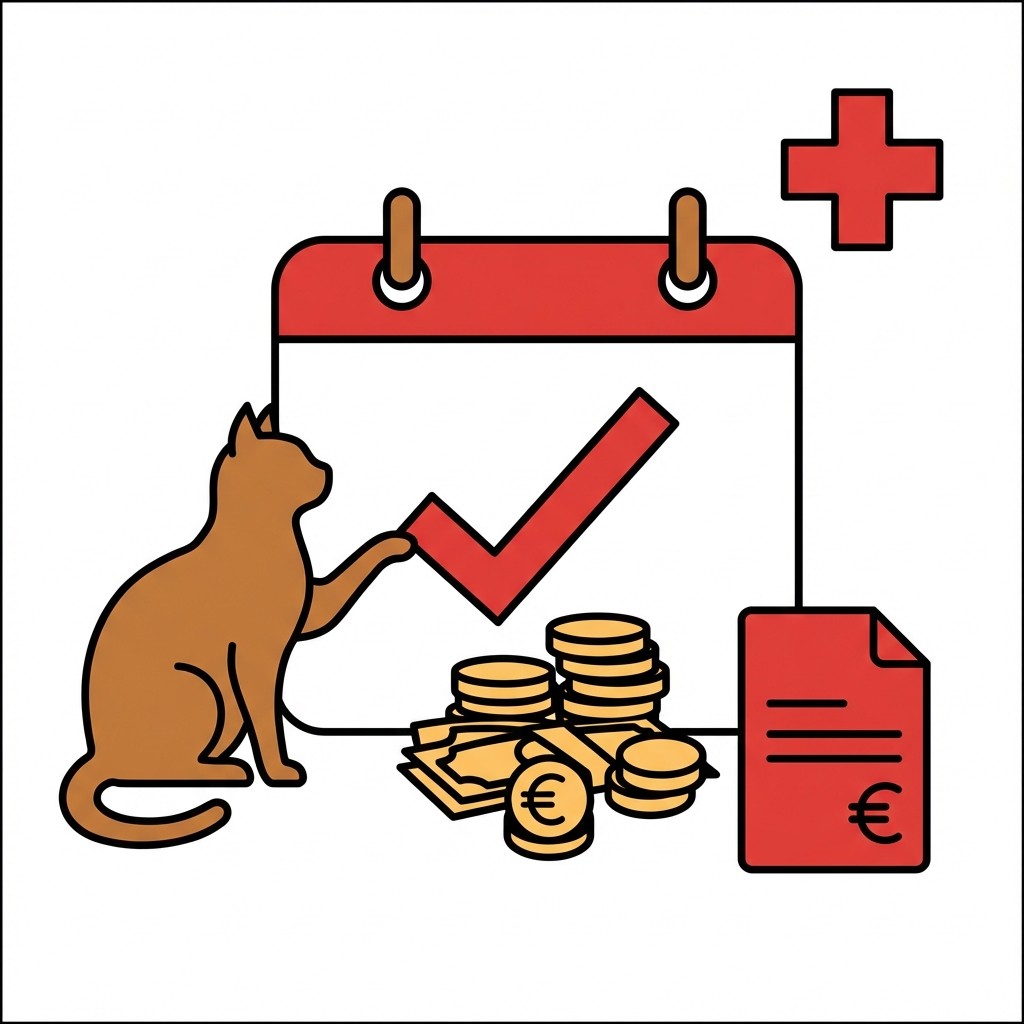 Ein Schild mit einer Pfote, Geldscheinen und Münzen sowie einem zerbrochenen Schein über 10.000 €.