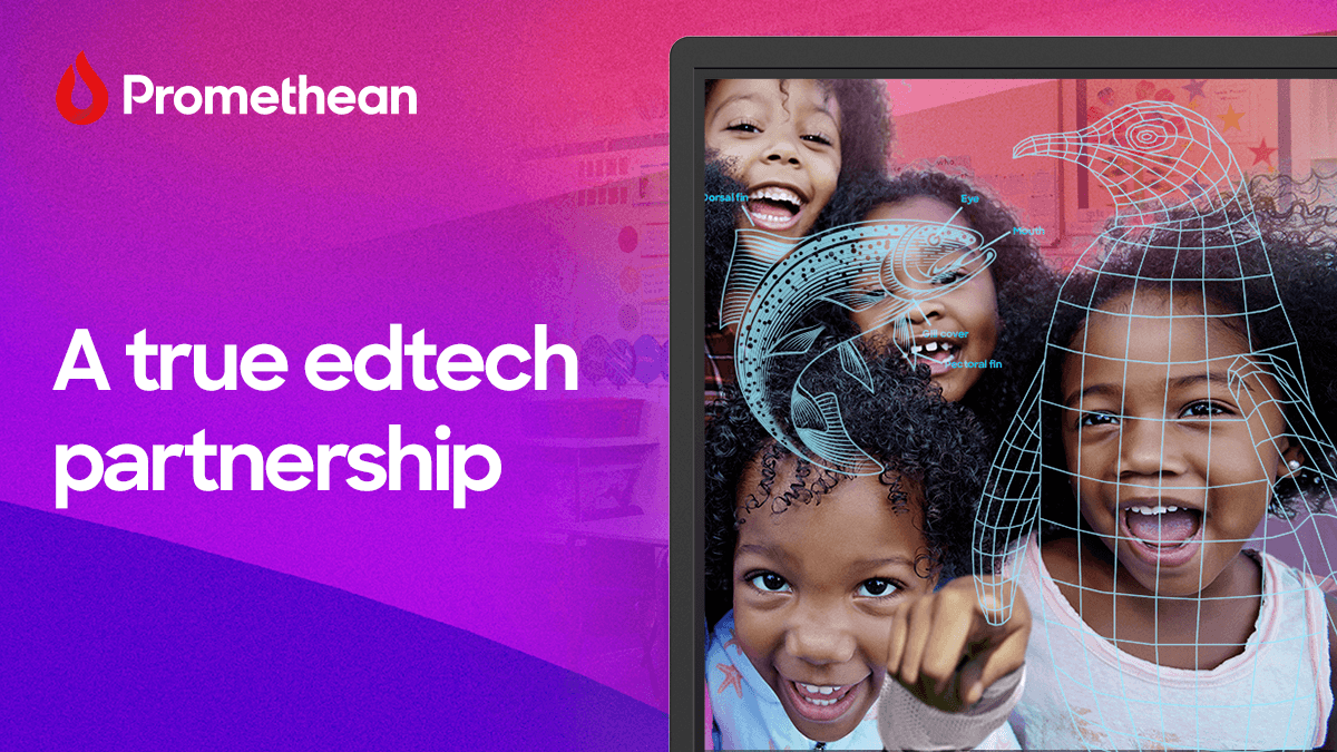 Students using a Promethean panel for learning