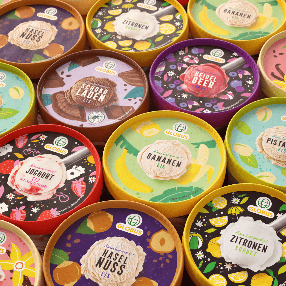 Globus Eis Detail – Verpackungs-Closeup einer Eissorte