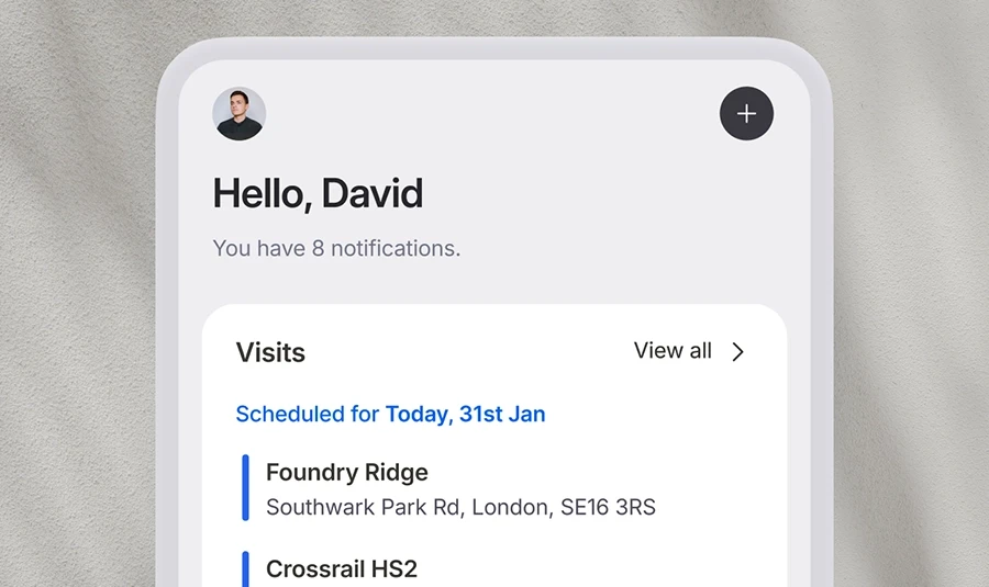 In dark mode, on mobile, two calendar views of assigned jobs. One is a day diary view, the other a monthly overview.
