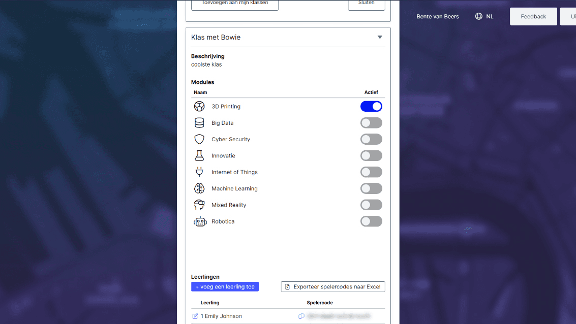 Screenshot van het handige portal voor trainers en docenten