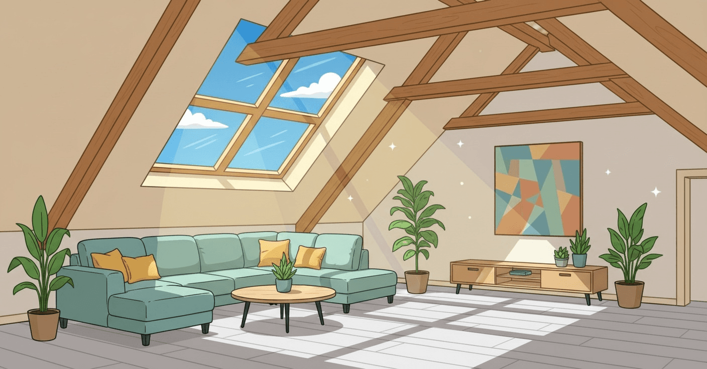 Aménagement de combles transformés en chambre lumineuse sous toiture