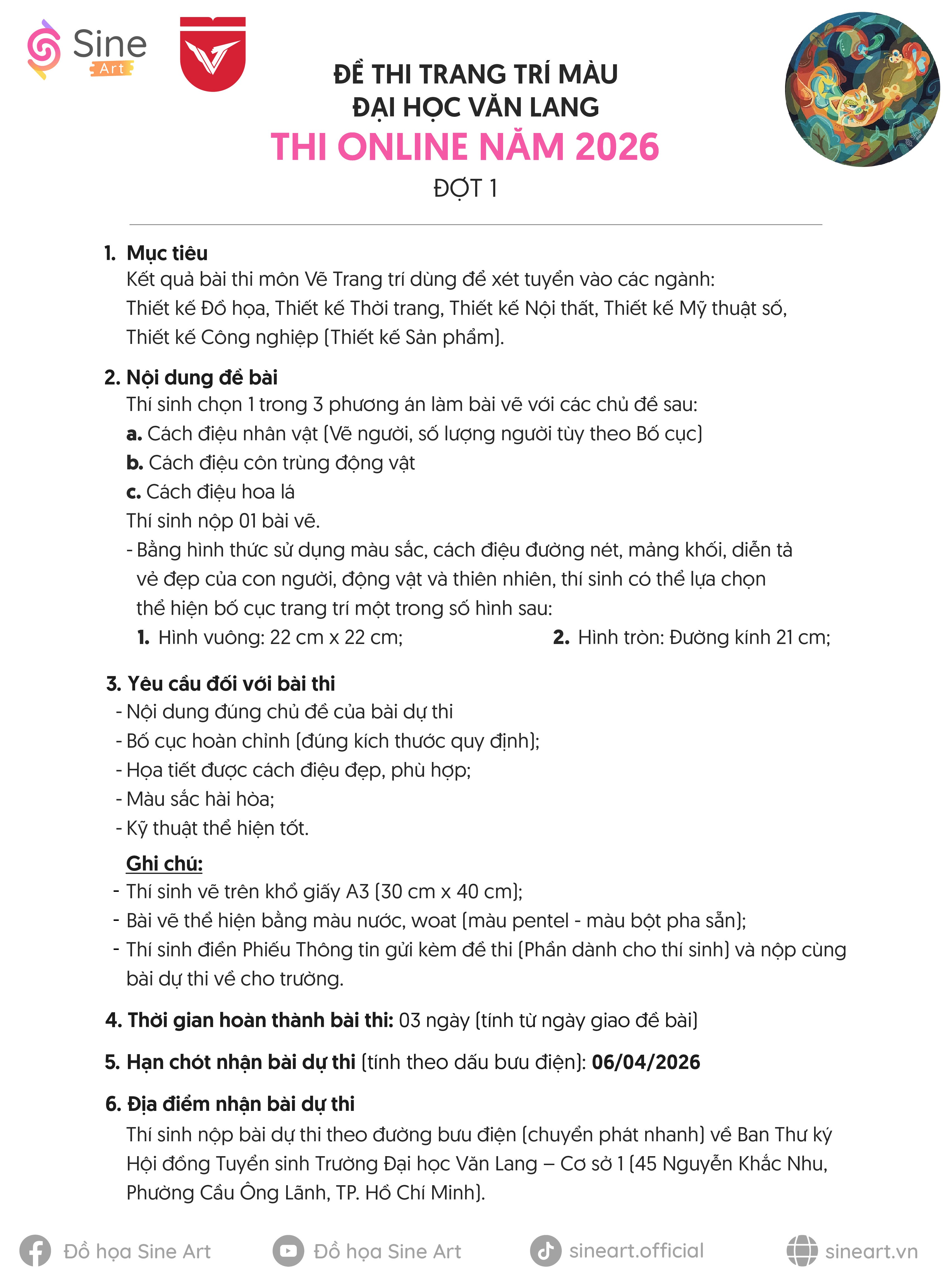 Đại học Văn Lang 2026 (Online Đợt 1 - Đề thi Trang trí màu)