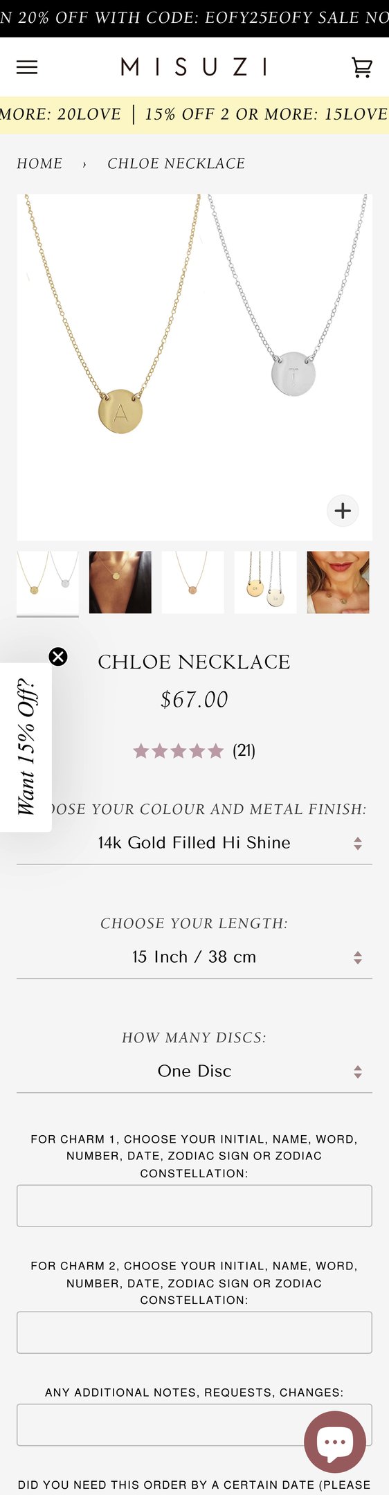 Jewelry product options include: necklace for Chloe Necklace from Misuzi.