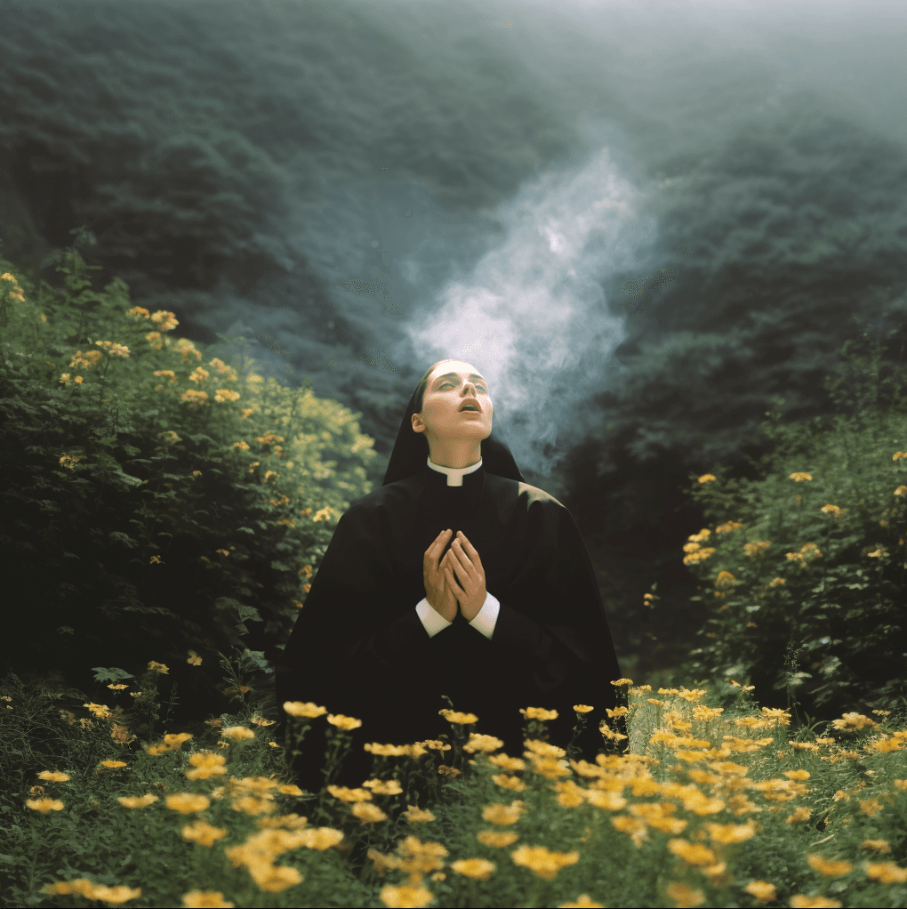 Person with light blue shirt looks to his right side