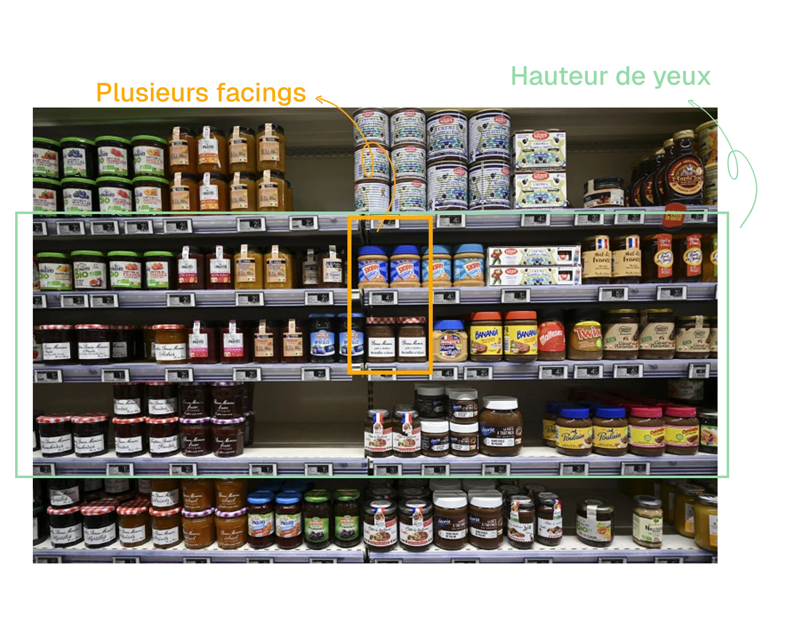 hauteur des yeux et facings en rayon de grande distribution