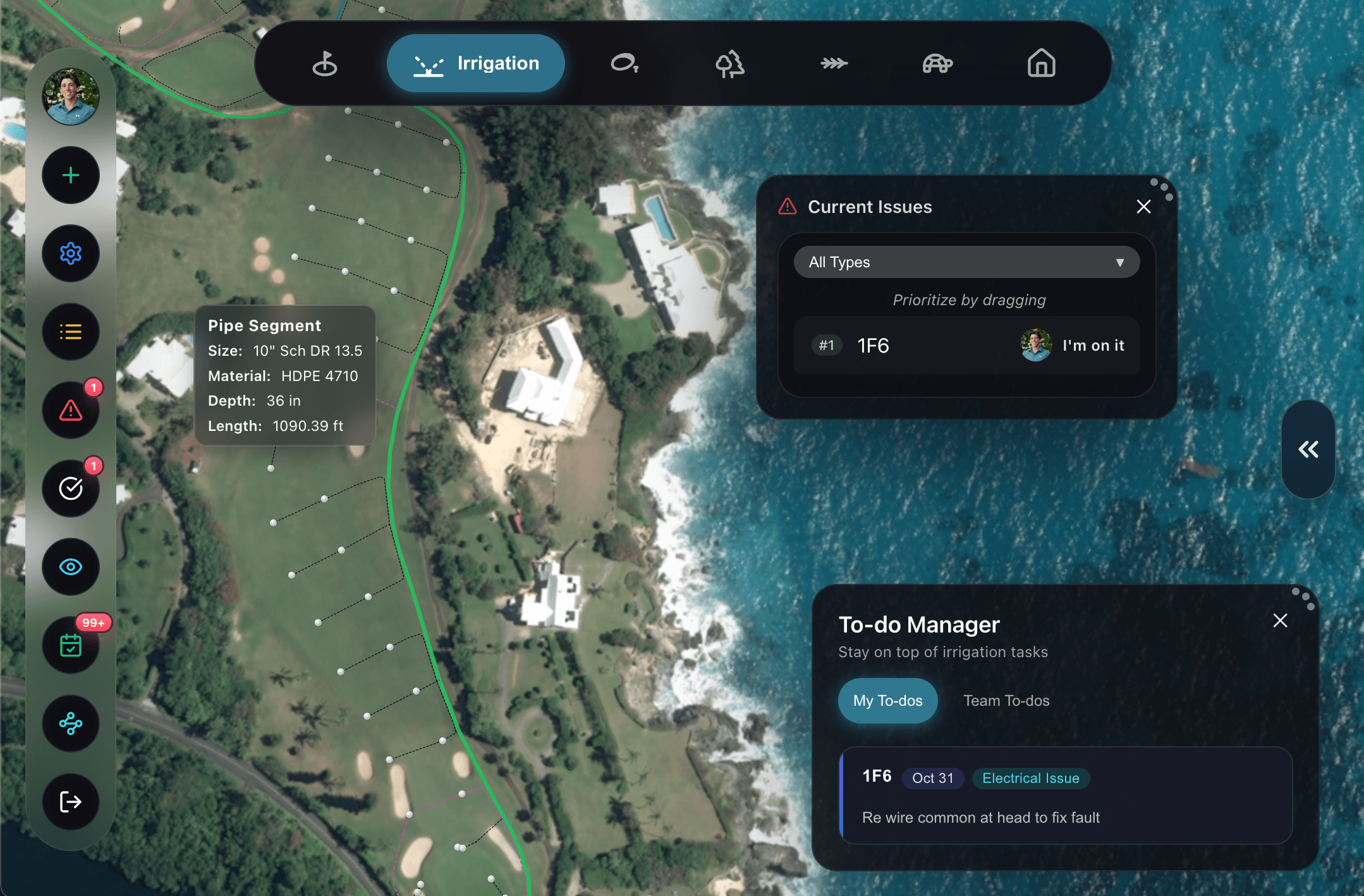 Business dashboard showing revenue, deals, customer list, growth chart, and new activity. 
