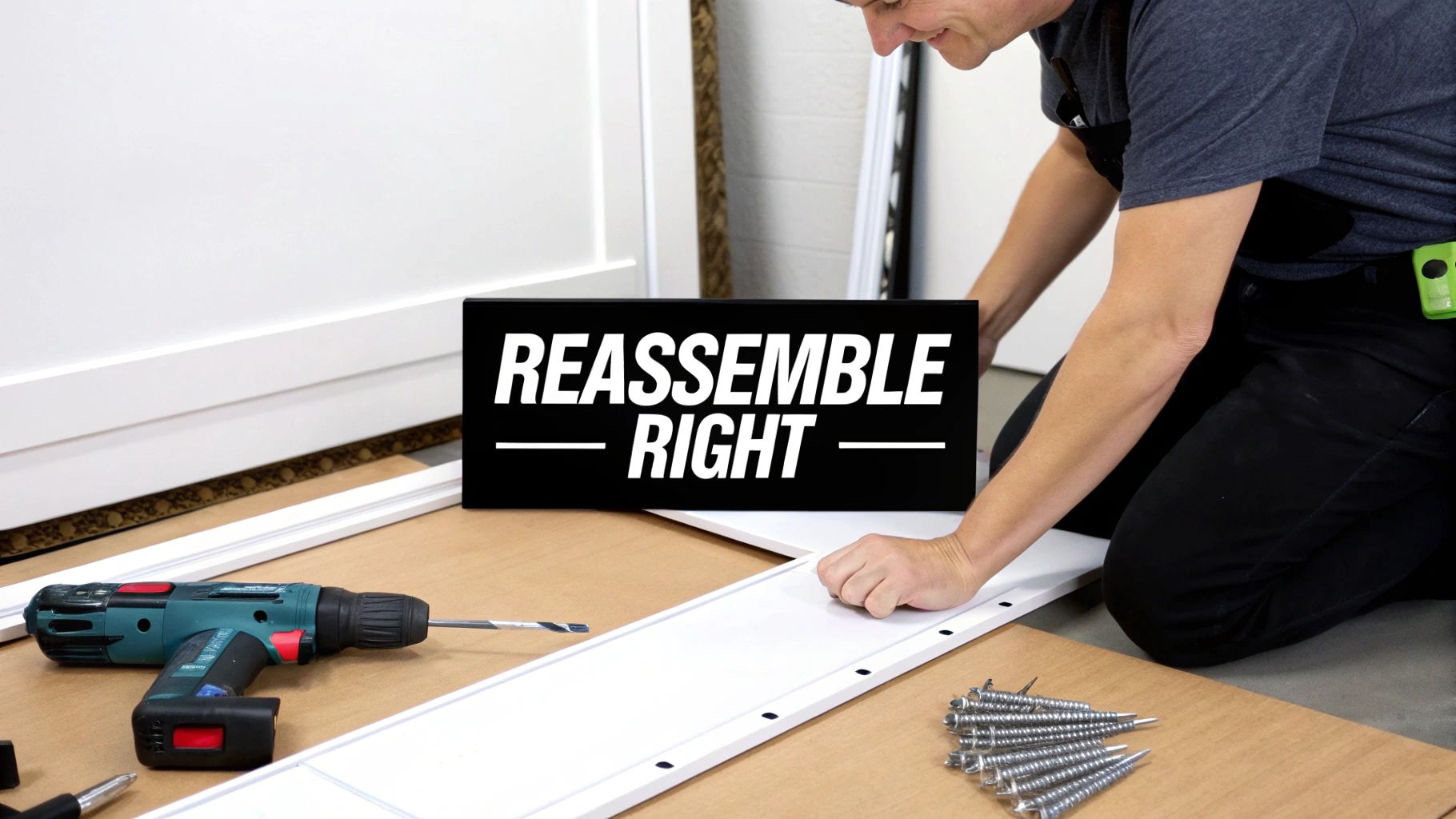 A reassembled car door panel after a window glass replacement.