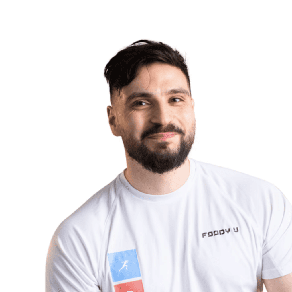 Portrait of Foody U co-founder and CEO in branded t-shirt