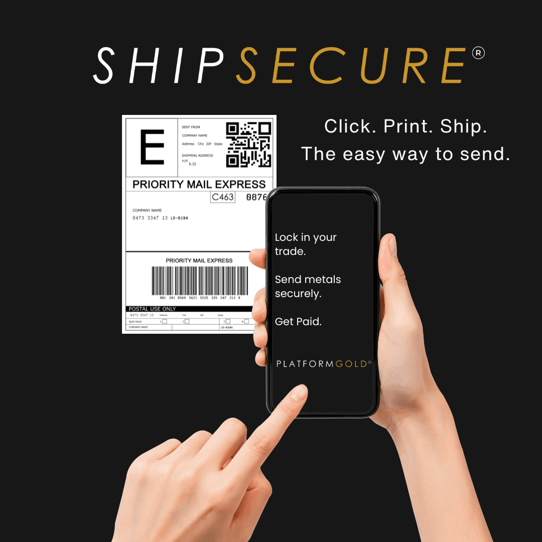 Insured bullion shipping label and mobile app integration for secure precious metals logistics.