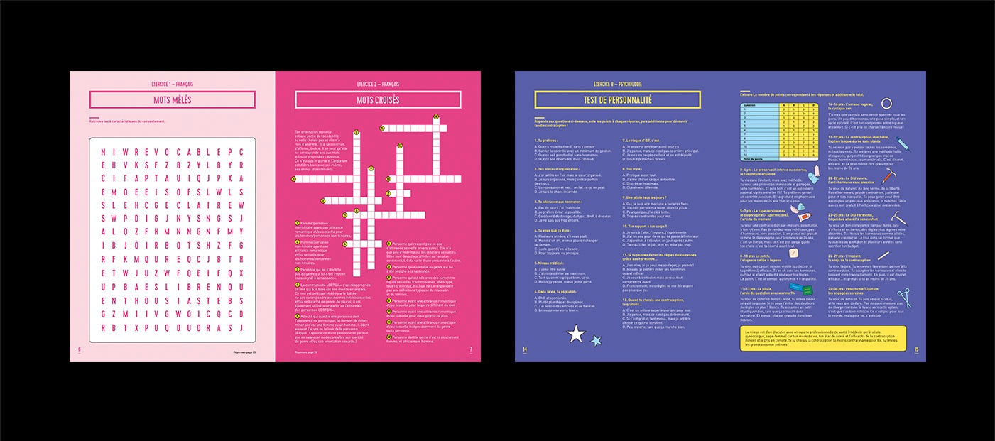 Mise en page graphic design edition Cahiers Engagés Crips Île-de-France jeux santé sexuelle et discriminations de genre