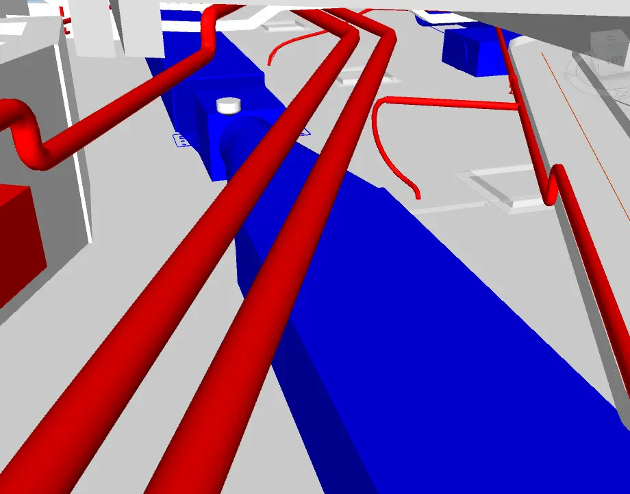 resolving the duct, clashing with fire pipes and cable trays, image