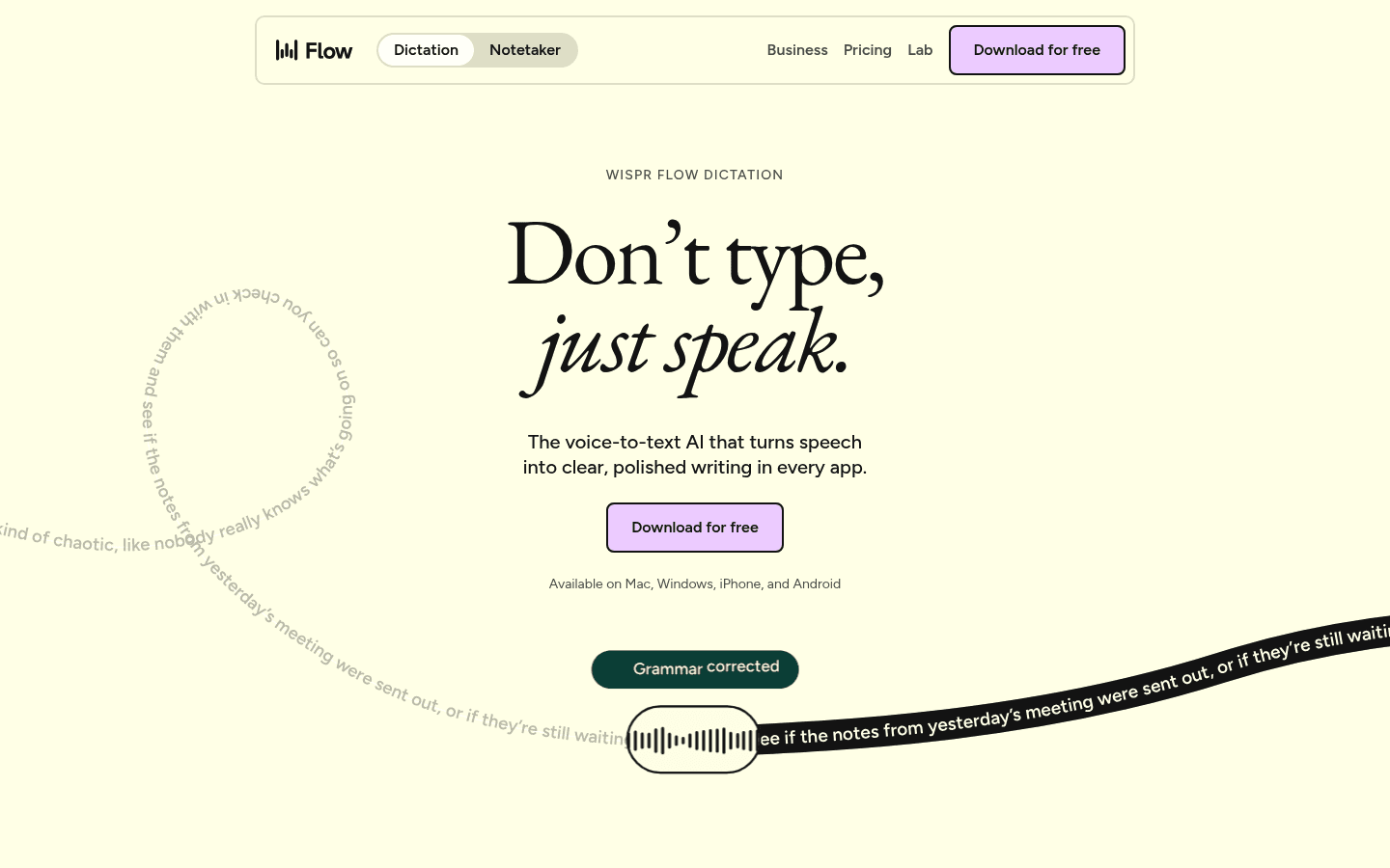 Wispr Flow AI dictation homepage