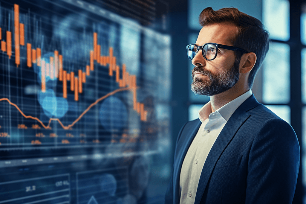 Businessman looking at the stock market 