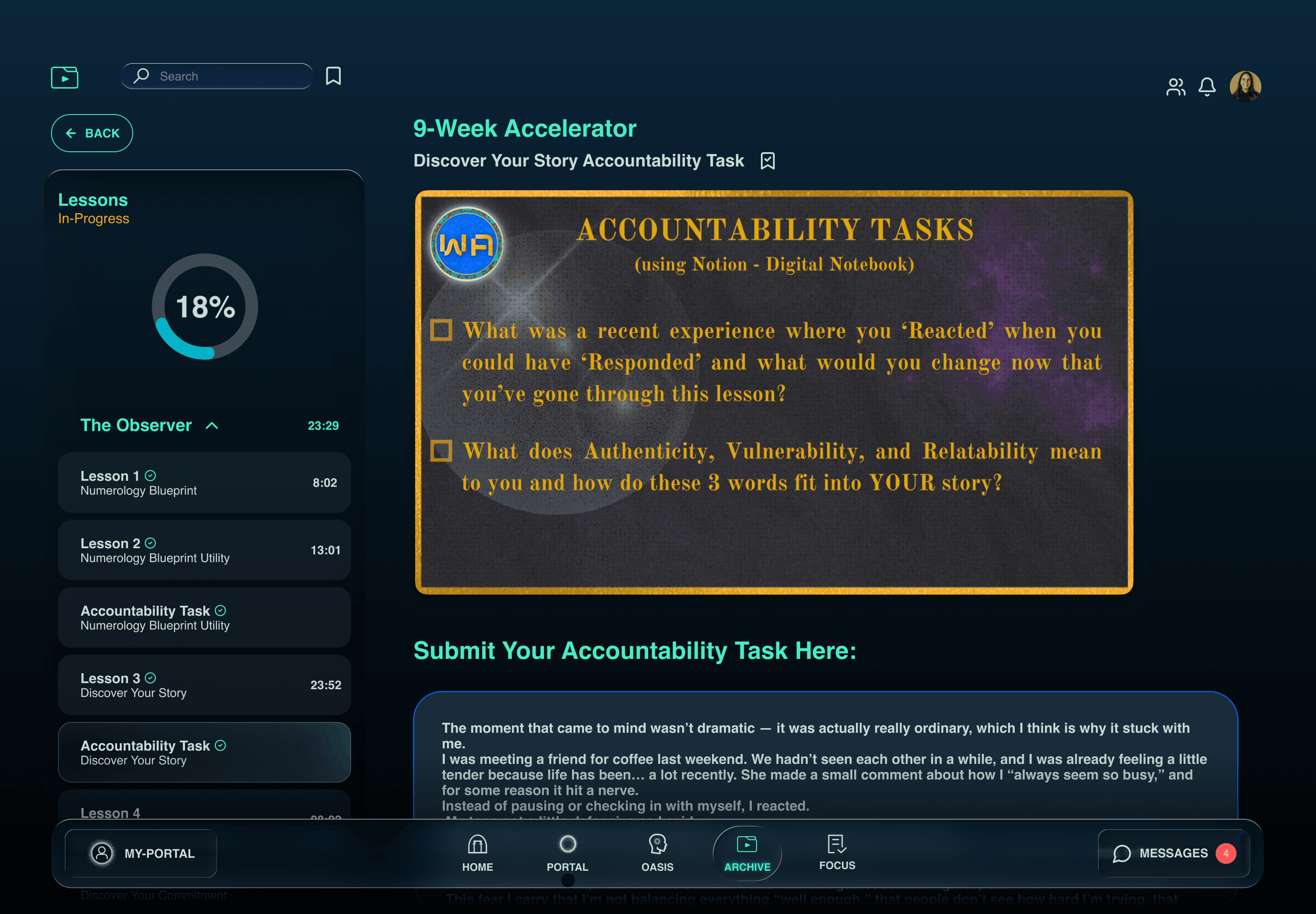 Computer screen showing e-learning dashboard