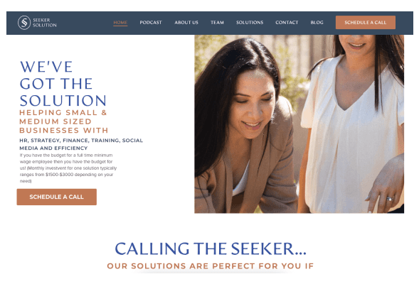 Seeker solution landing page