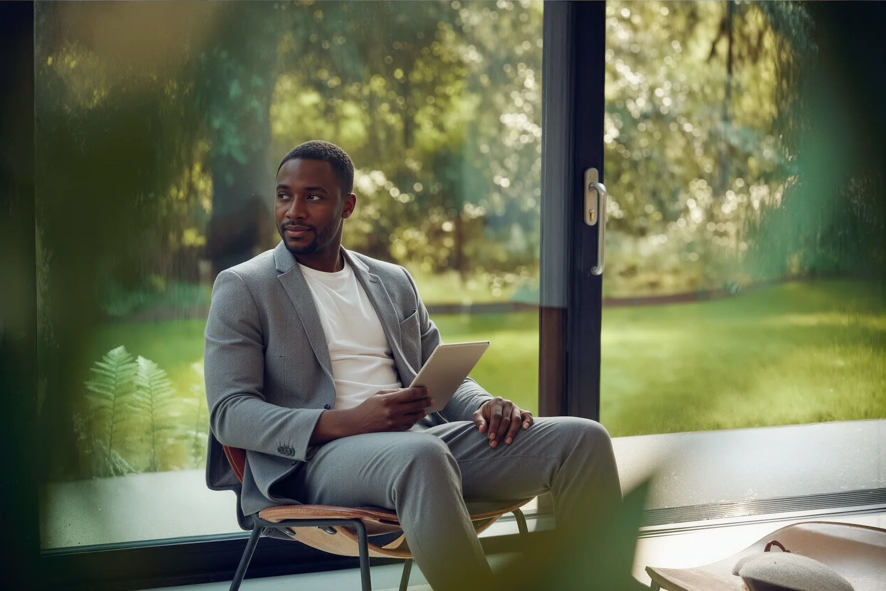 serious man looking and sitting