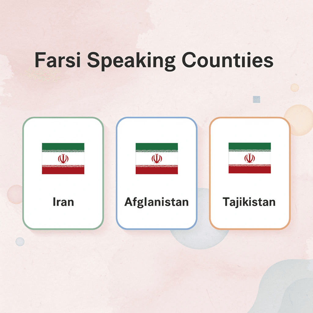 Infographic showing three main Farsi-speaking countries