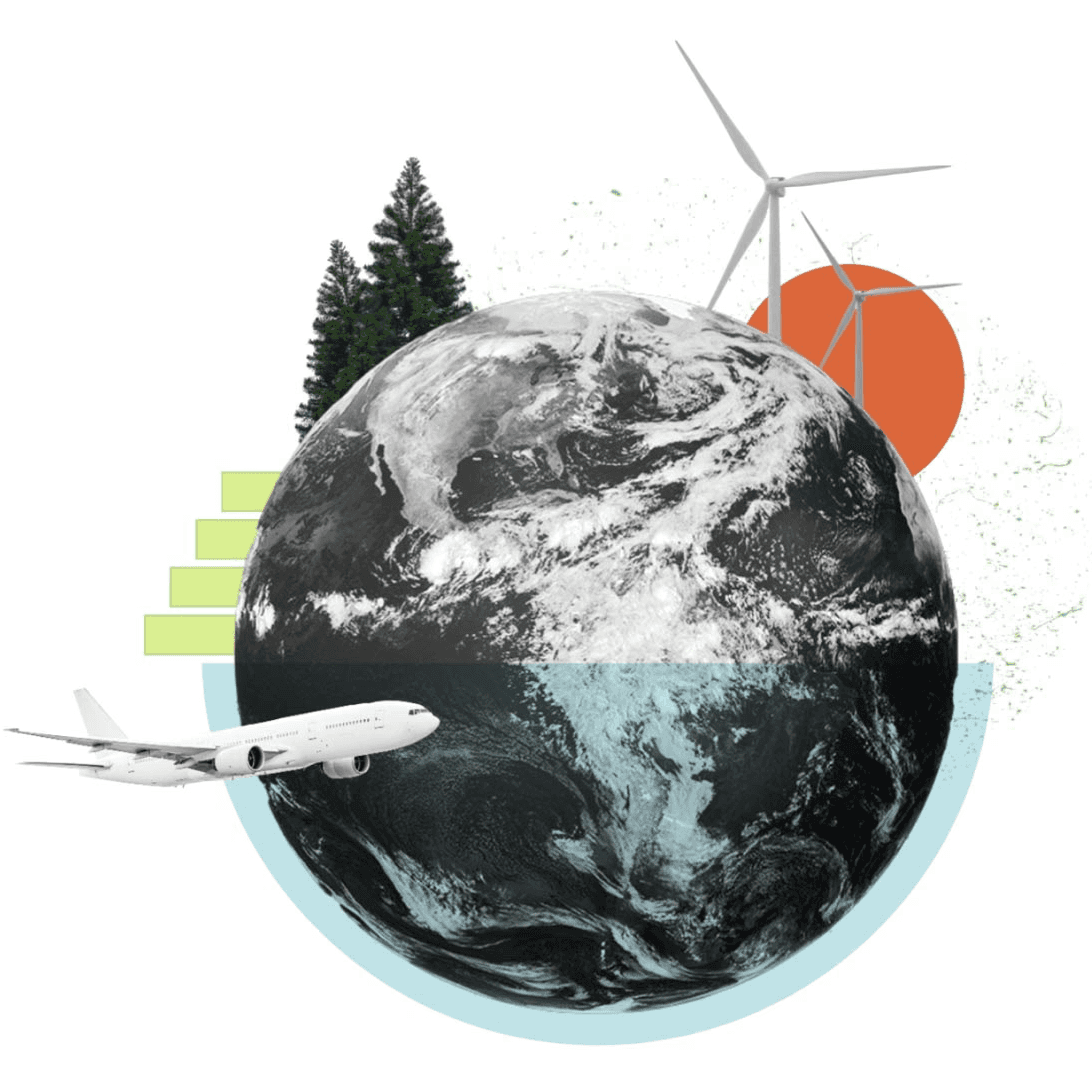 Collage illustration representing global carbon management 