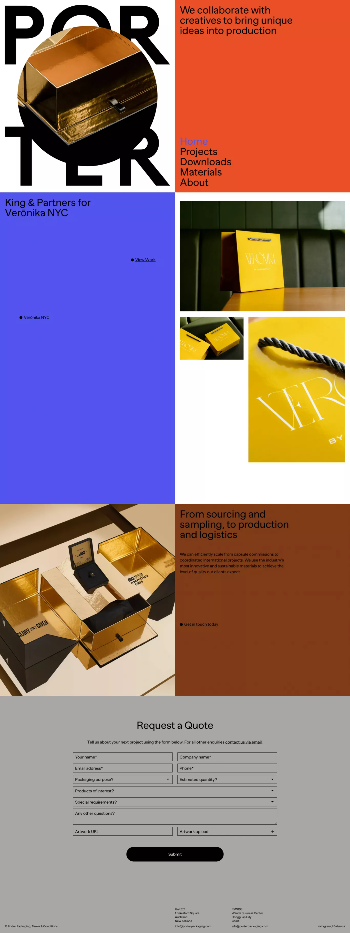 Porter Packaging portfolio page screenshot showcasing Design and Marketing design