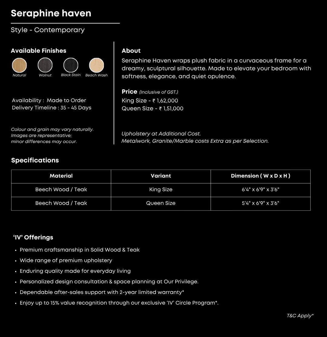 Plush beige bed with fluid curves and soft elegance.