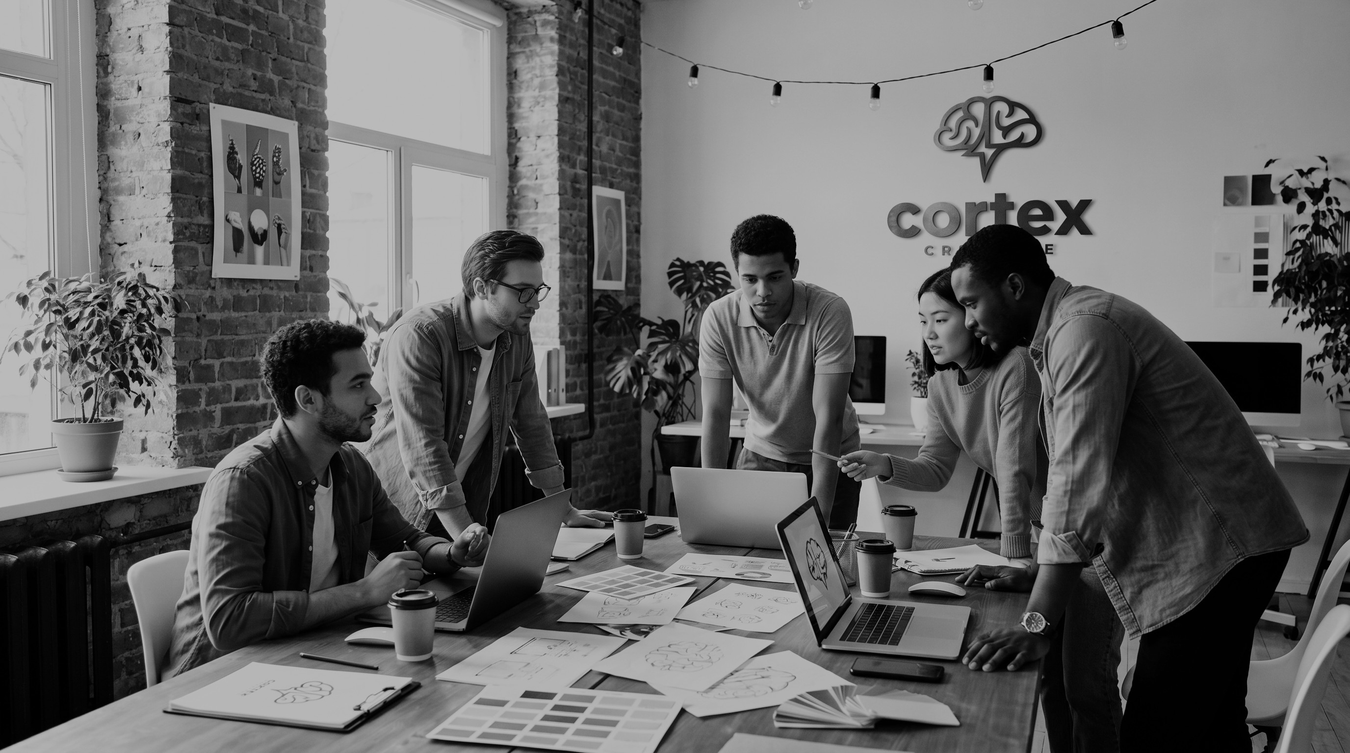 Team working in an office watching at a presentation