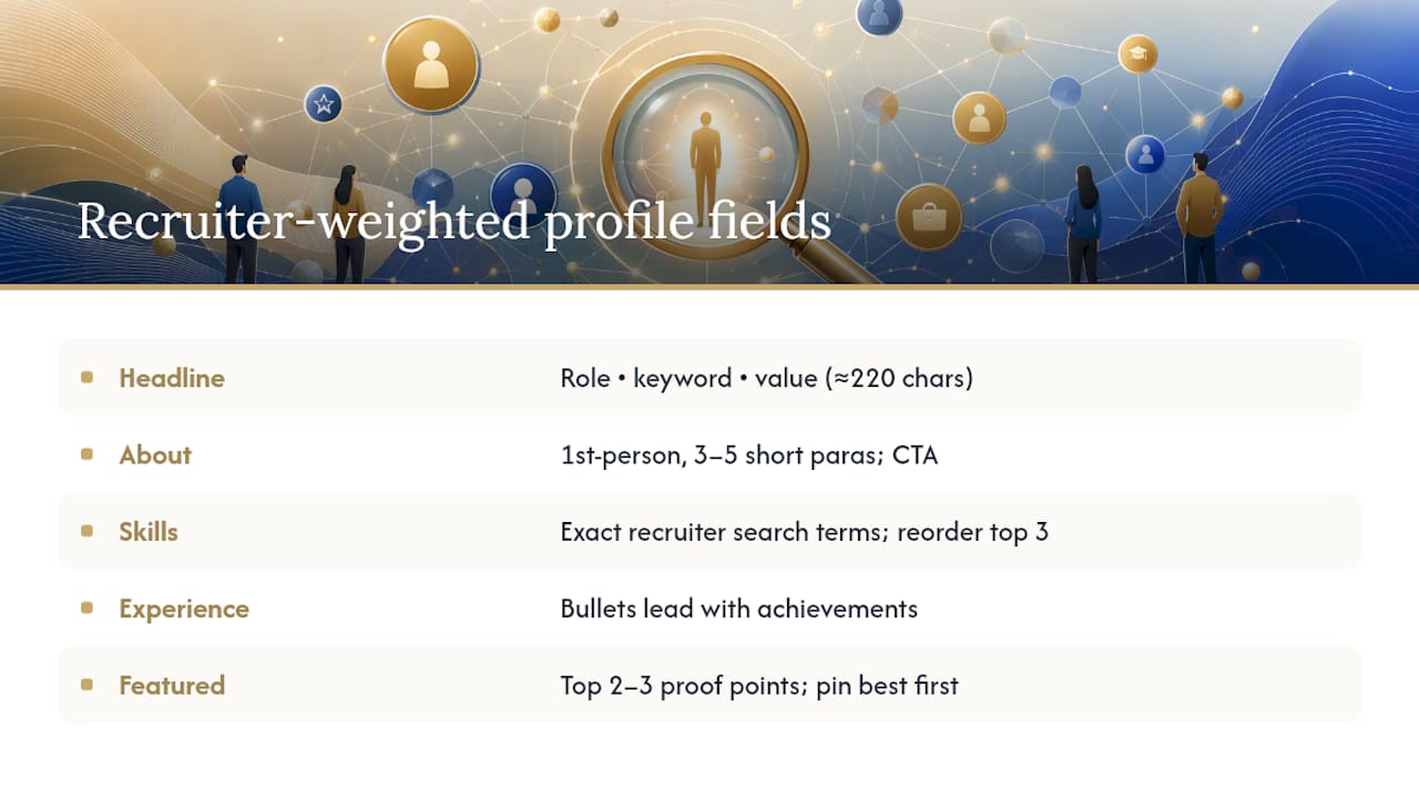 Diagram of LinkedIn profile sections' impact on visibility