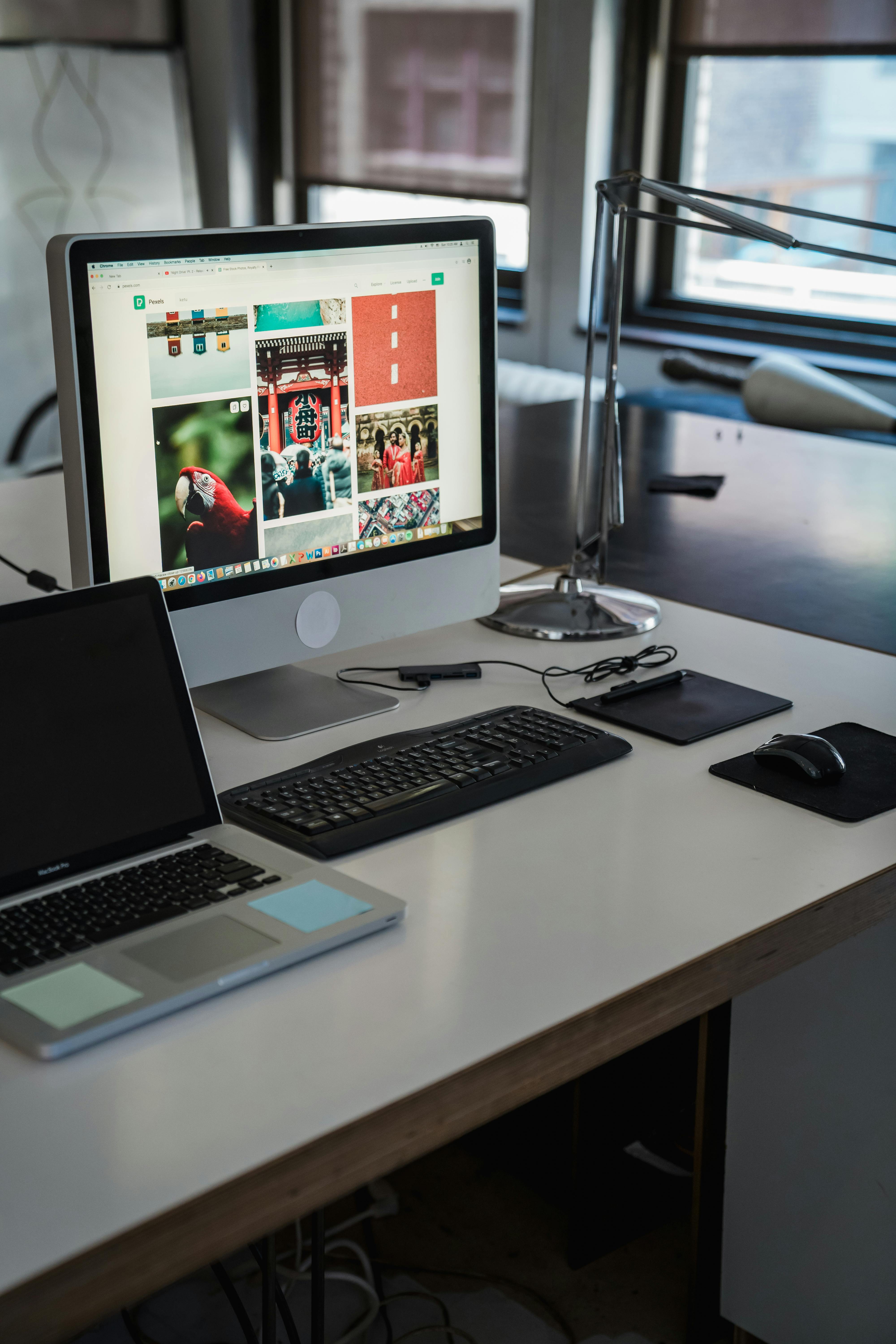 Modern office desk with a desktop computer