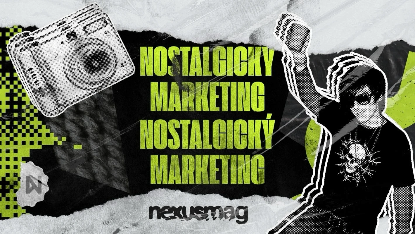 Stříbrný digitální kompaktní fotoaparát z nultých let ležící vedle popisu nostalgický marketing.