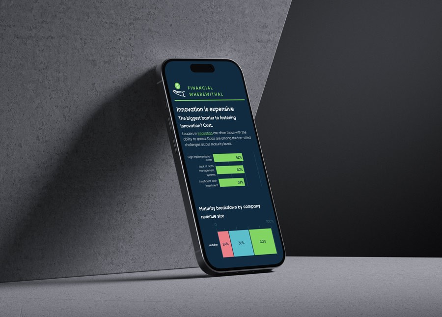 Cover image of a scrollytelling website visualizing survey data on what executives are doing to build a competitive advantage in innovation.